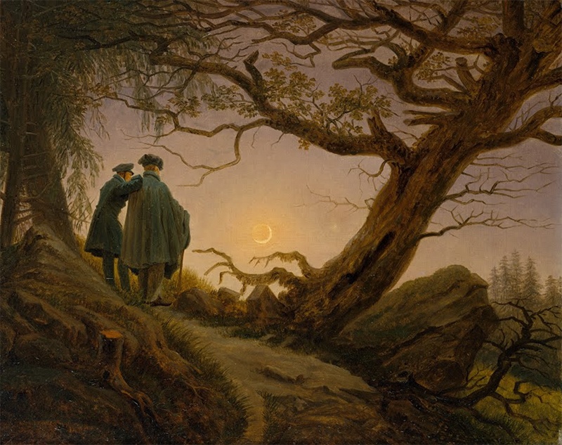 Deux hommes contemplent la lune
